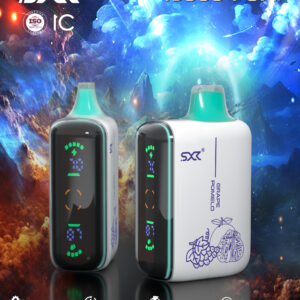SXR vaping device offers 15000 puffs, featuring sleek design and multiple flavor options.